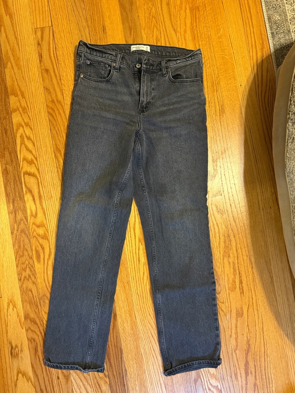 Abercrombie & Fitch Mid-Rise Straight Jeans in Charcoal Blue